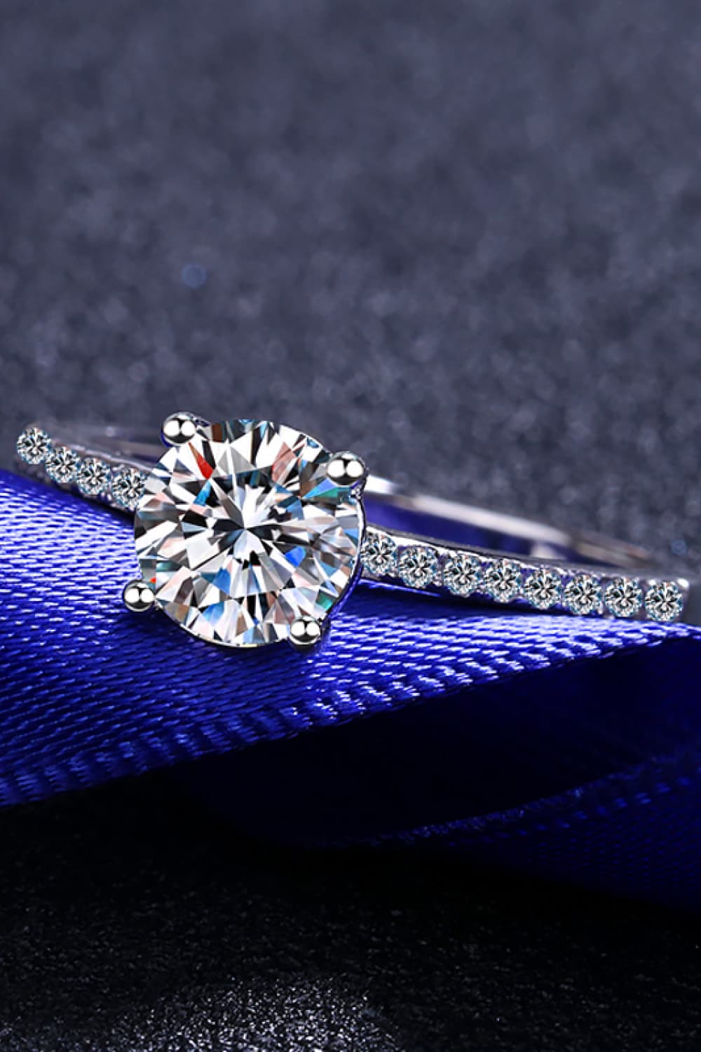 1 Carat Moissanite Rhodium-Plated Side Stone Ring in Silver for Women