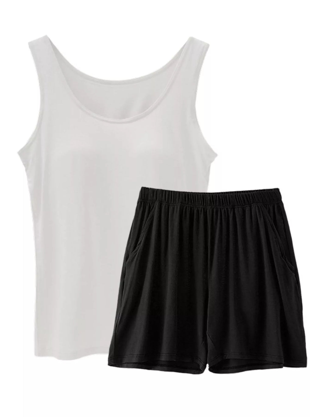 Plus Size Modal Padded Sleeveless Tank Top & Shorts Set in Black for Women