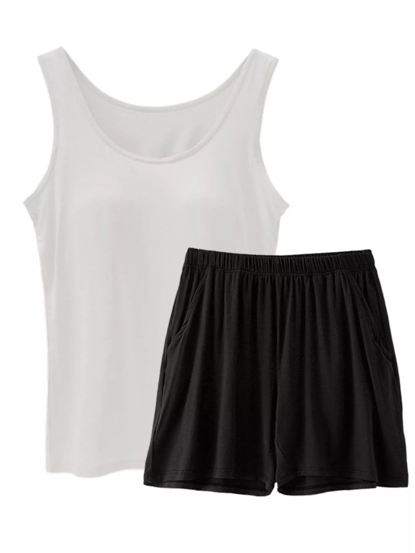 Plus Size Modal Padded Sleeveless Tank Top & Shorts Set in Black for Women