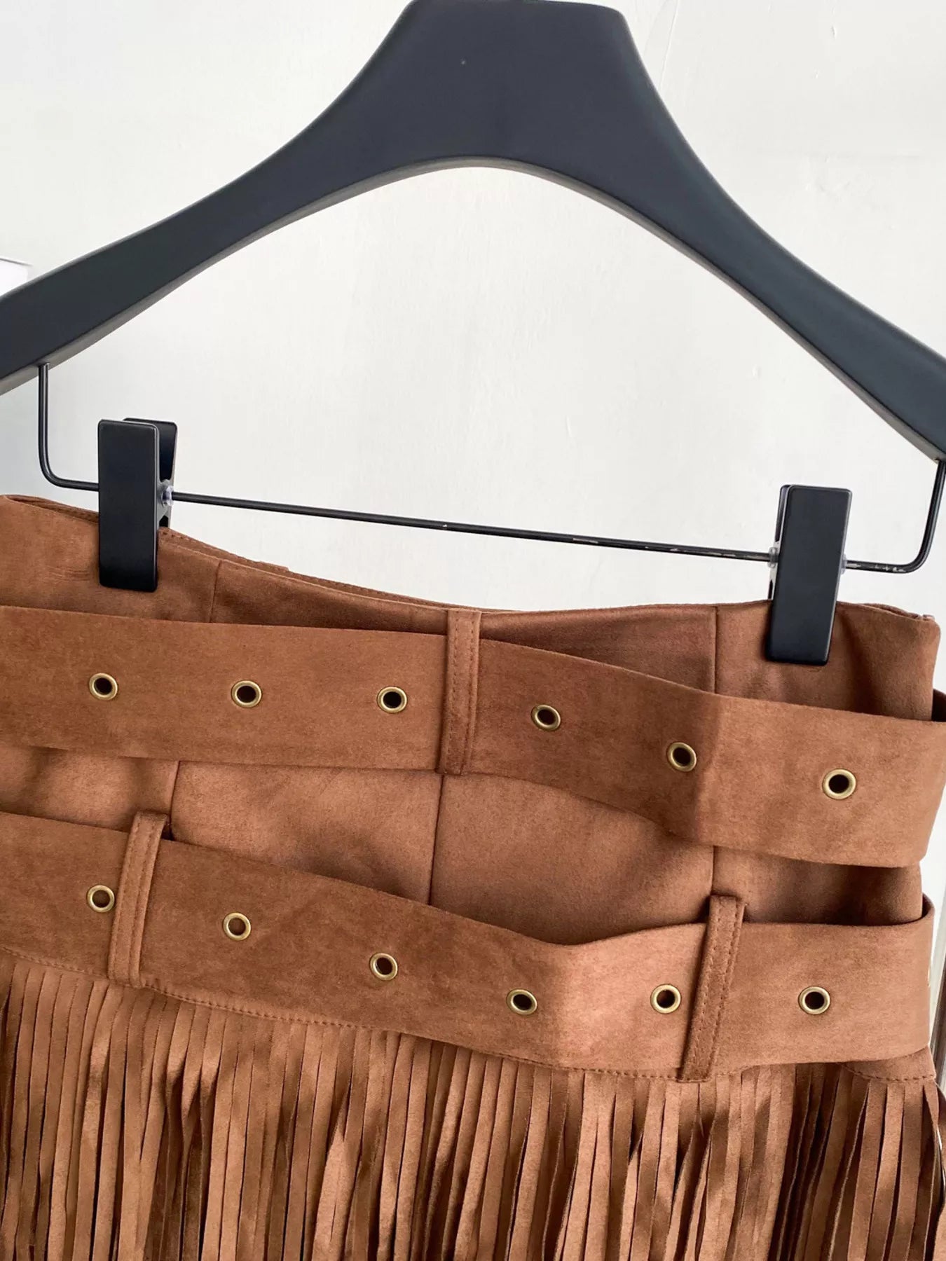 Fringe Belted Mini Skirt in Army Green for Women