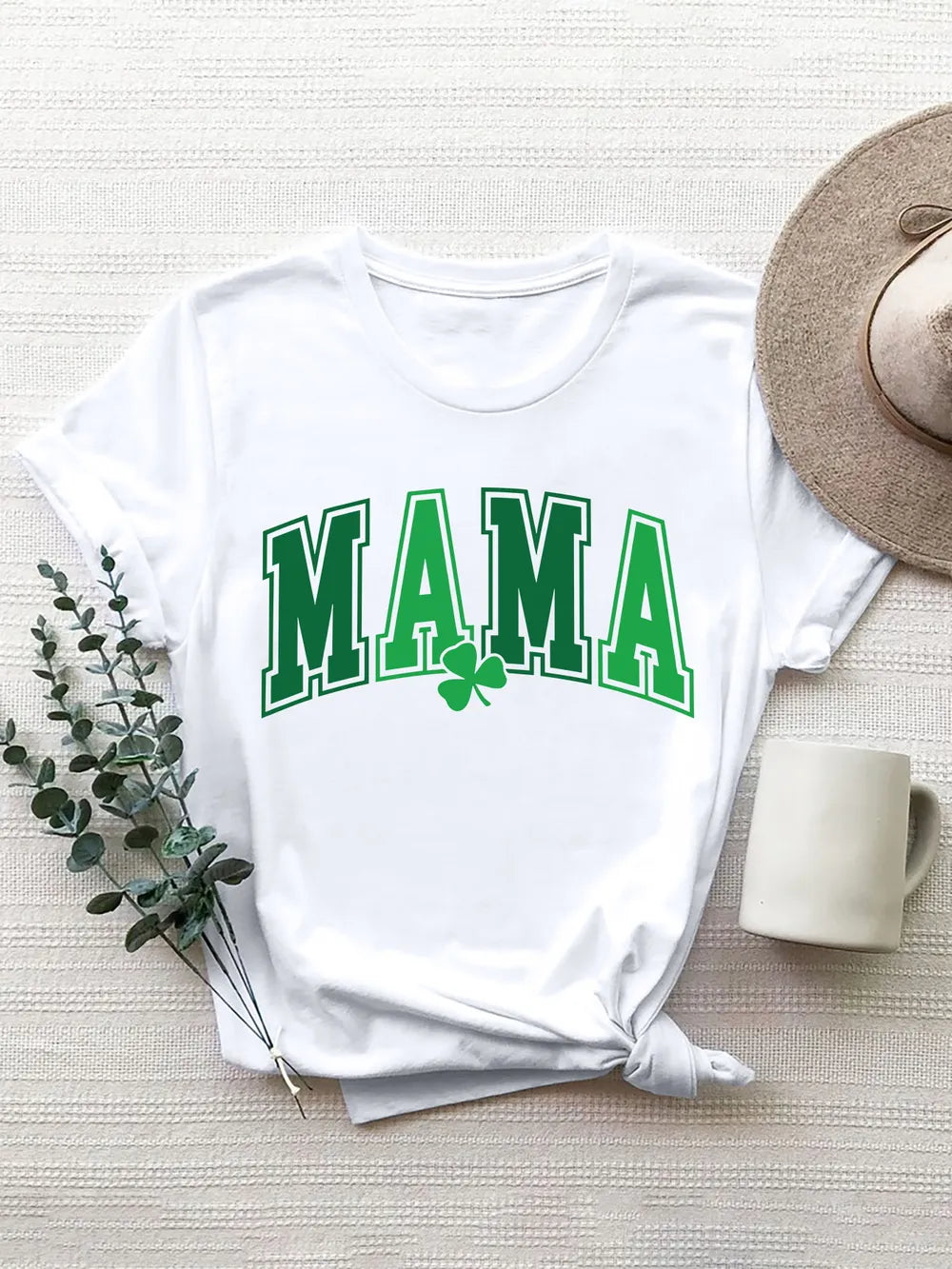Mama Round Neck Short Sleeve T-Shirt in Aqua for Women