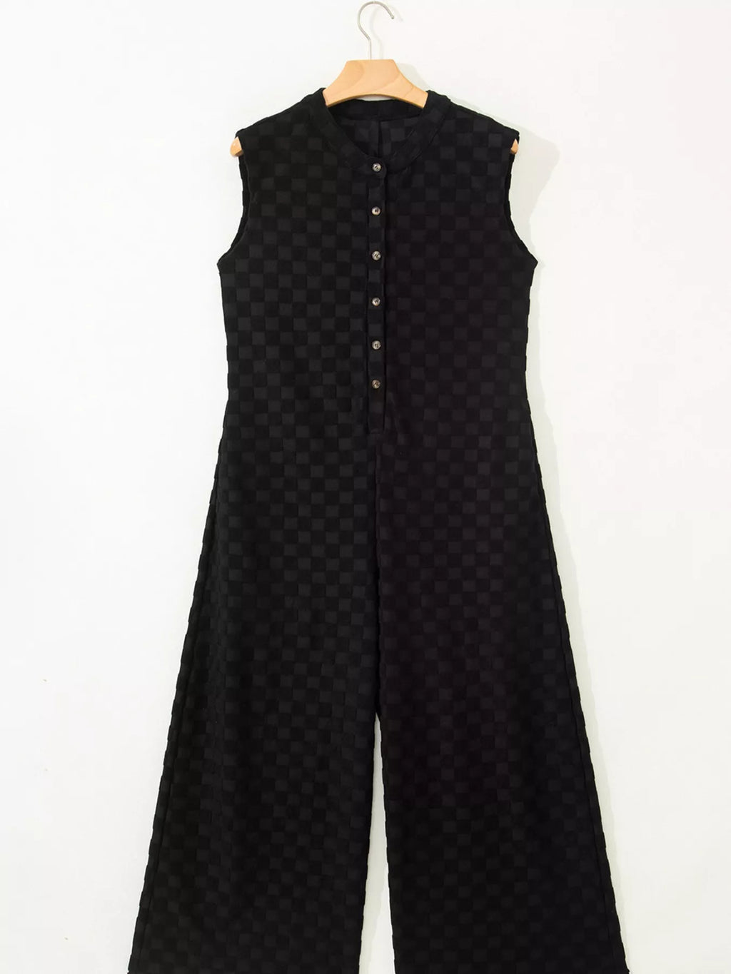 Checkered Sleeveless Wide Leg Jumpsuit in Black for Women