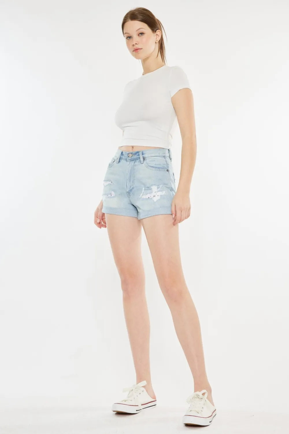High Rise Repaired Mom Denim Shorts in Light for Women