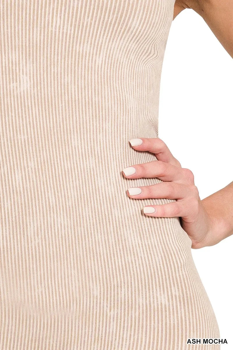Stone Washed Ribbed Seamless Romper in Mocha for Women
