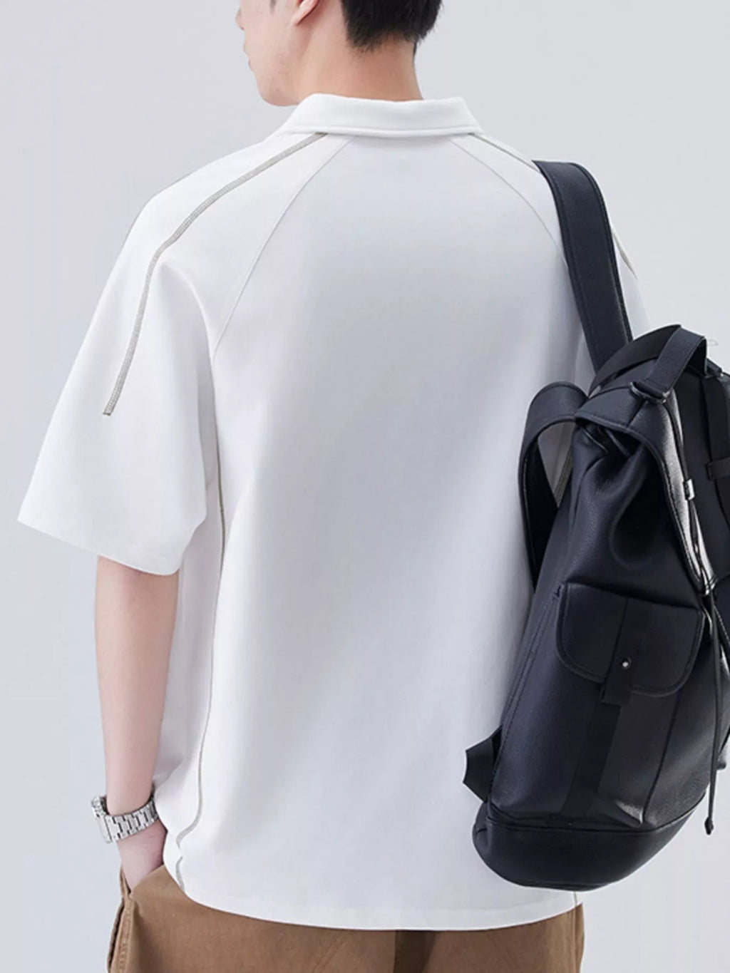 Plus Size Button Detail Short Sleeve Polo in Classic in Black for Men