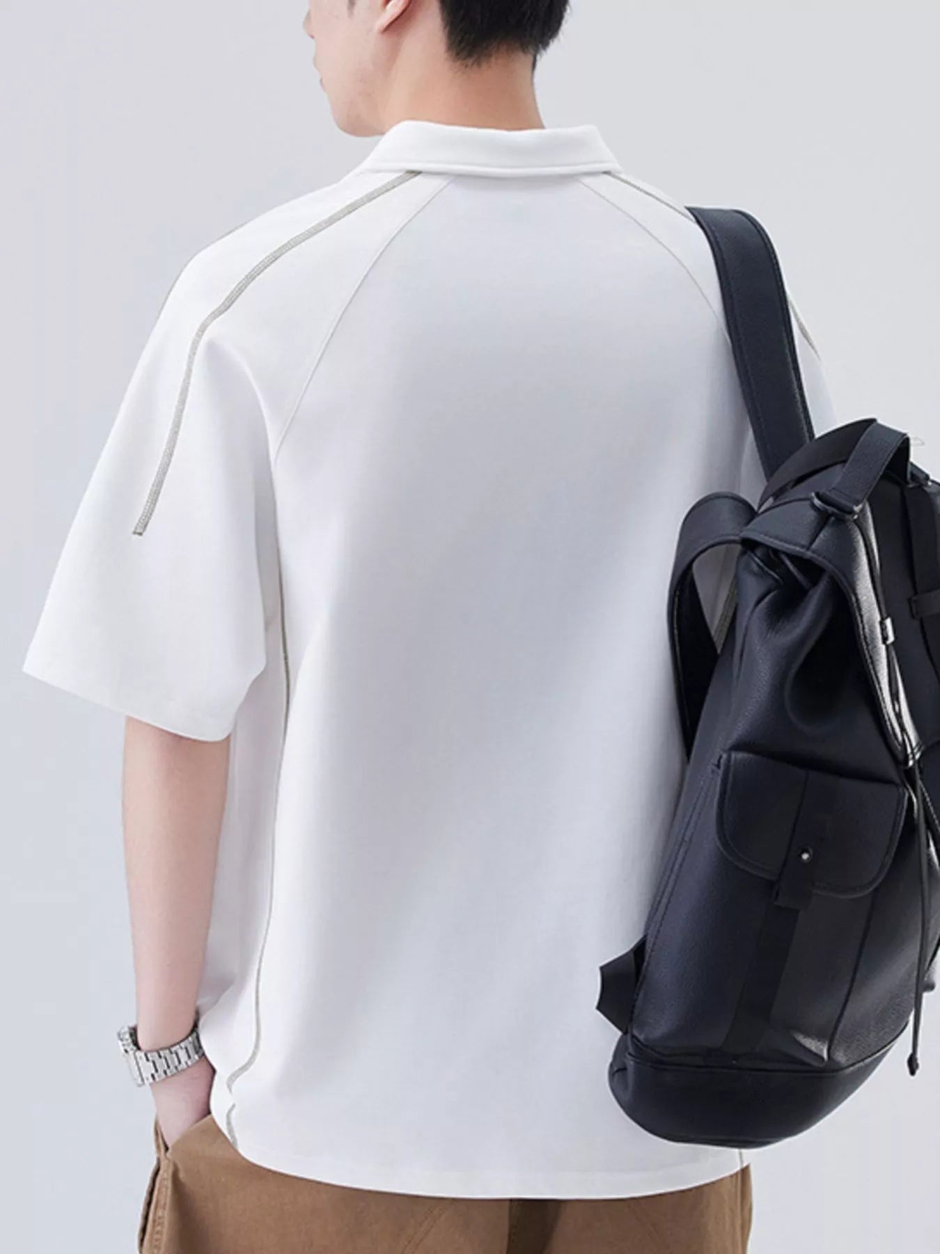 Plus Size Button Detail Short Sleeve Polo in Classic in Black for Men