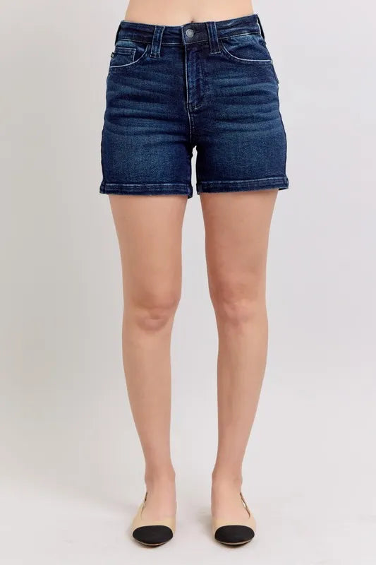 High Waist Back Flap Pocket Denim Shorts Plus Size in Md for Women