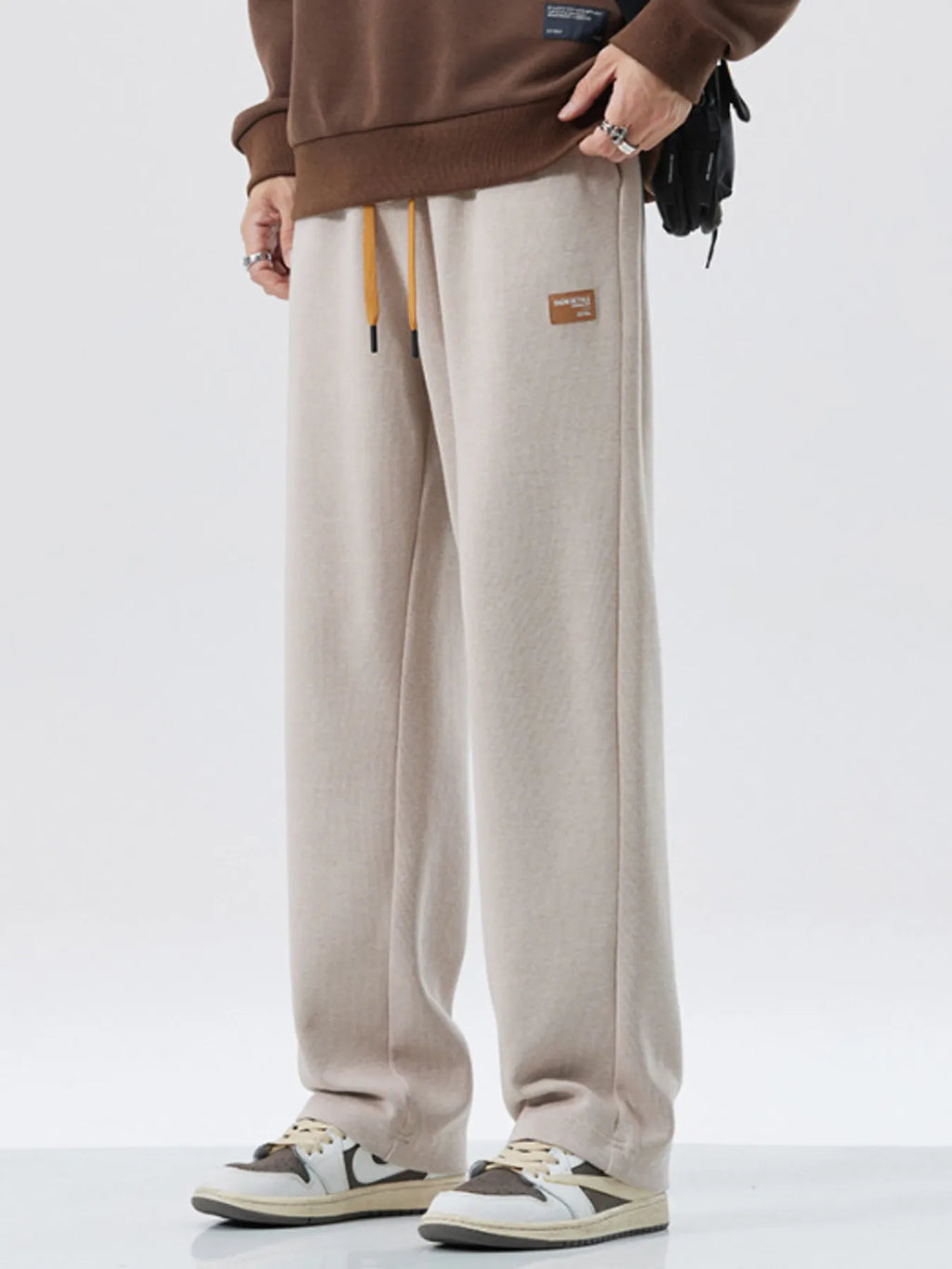 Drawstring Wide Leg Pants Plus Size in Relaxed in Black for Men