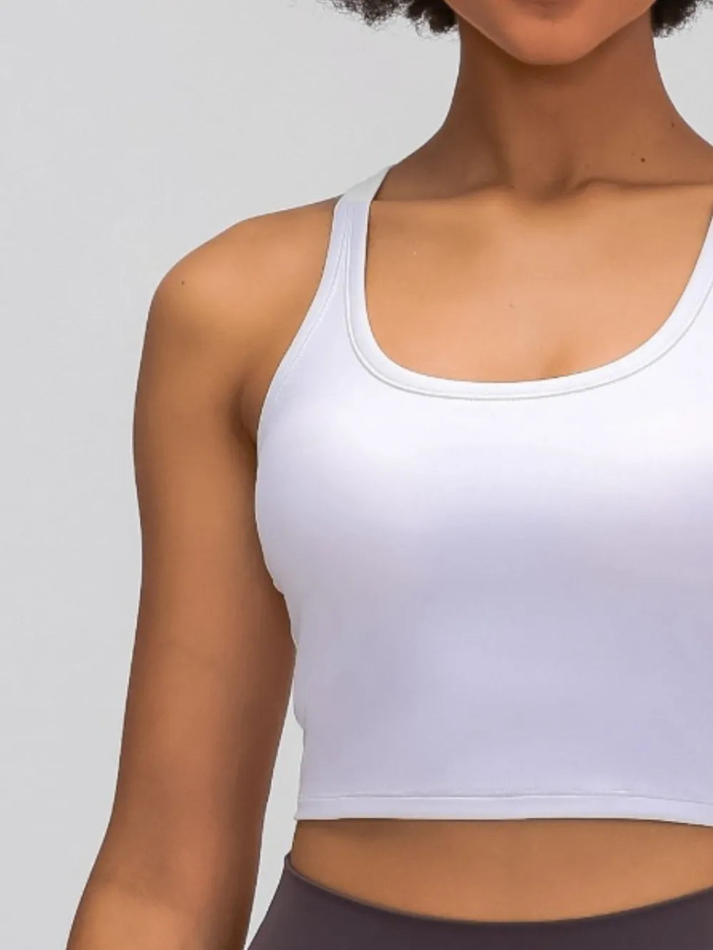 Scoop Neck Active Tank with Detachable Chest Pads in Light Blue for Women