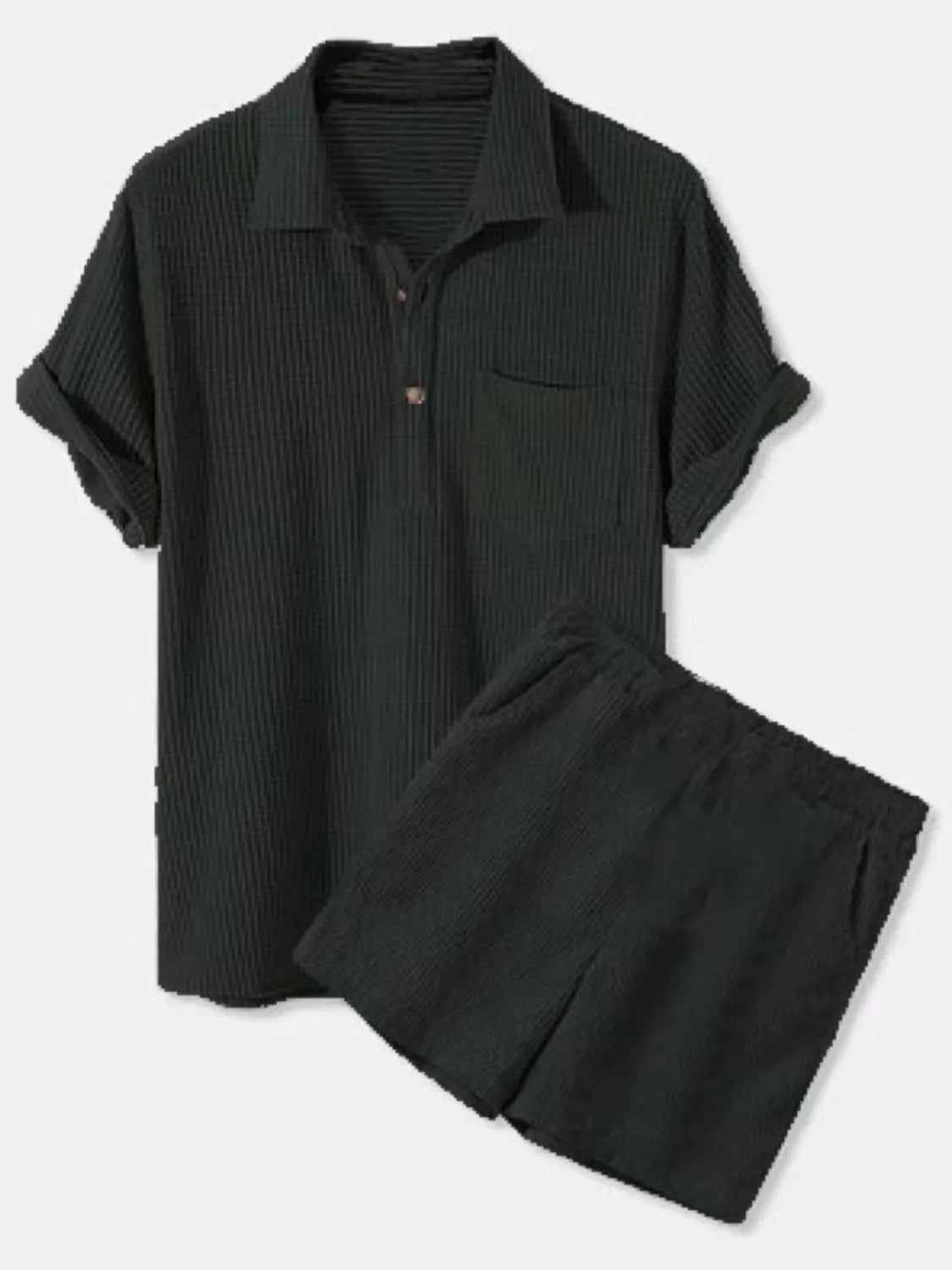 Button Detail Short Sleeve Top and Shorts Set Plus Size in Apricot for Men