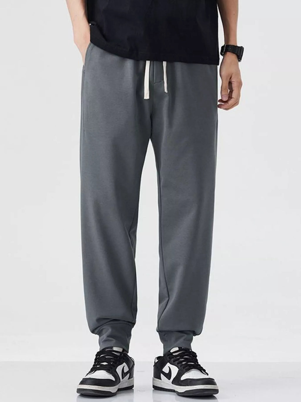 Casual Drawstring Joggers in Dark Gray for Men
