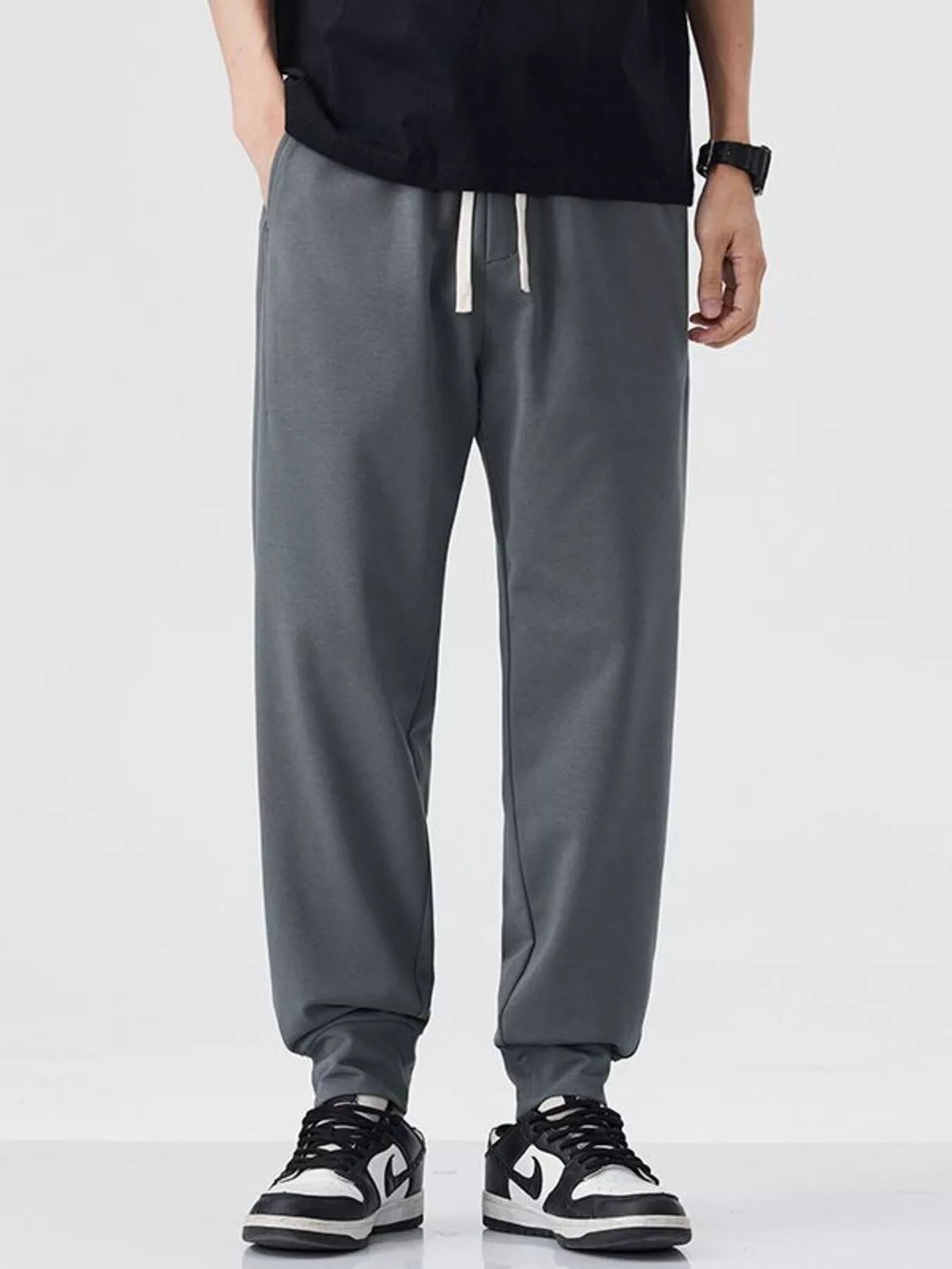 Casual Drawstring Joggers in Dark Gray for Men