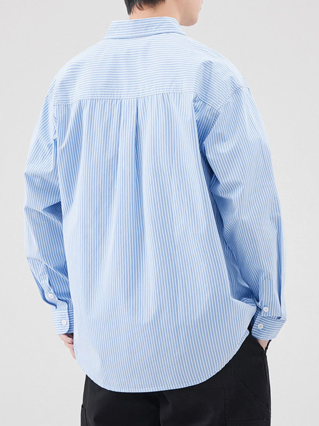 Plus Size Striped Button Up Long Sleeve Shirt in Blue for Men