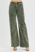 High Rise Wide Leg Corduroy Jeans Plus Size in Forest for Women