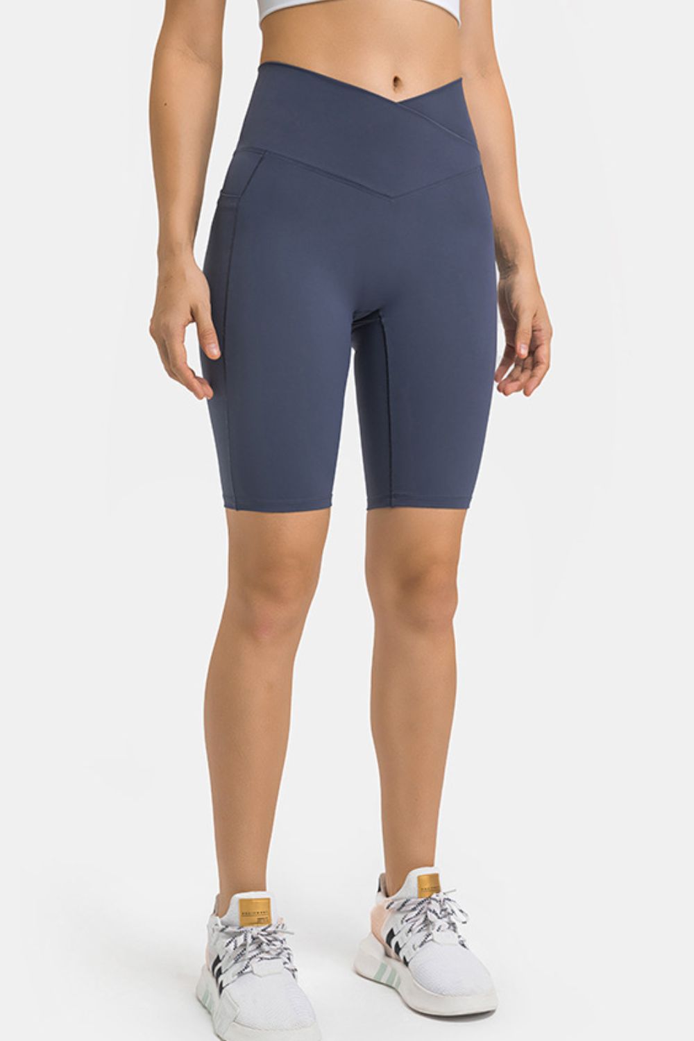 High Waist Biker Shorts with Pockets in Black for Women
