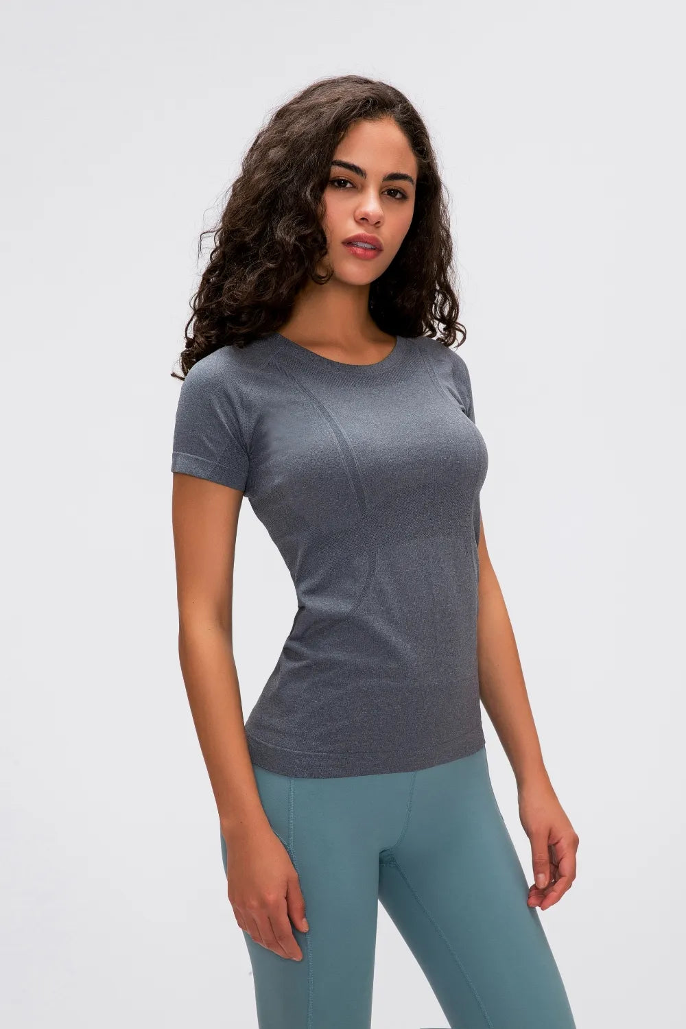 Round Neck Short Sleeve Active T-Shirt in Black in Dark Blue for Women