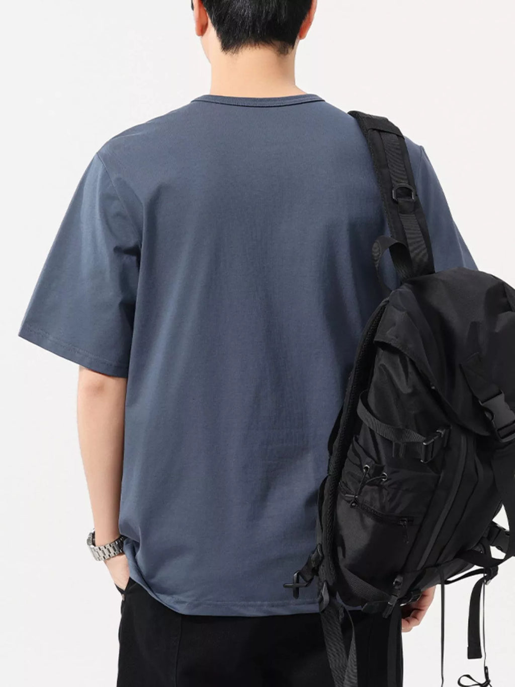 Plus Size Button Detail Short Sleeve T-Shirt in Dark Gray for Men