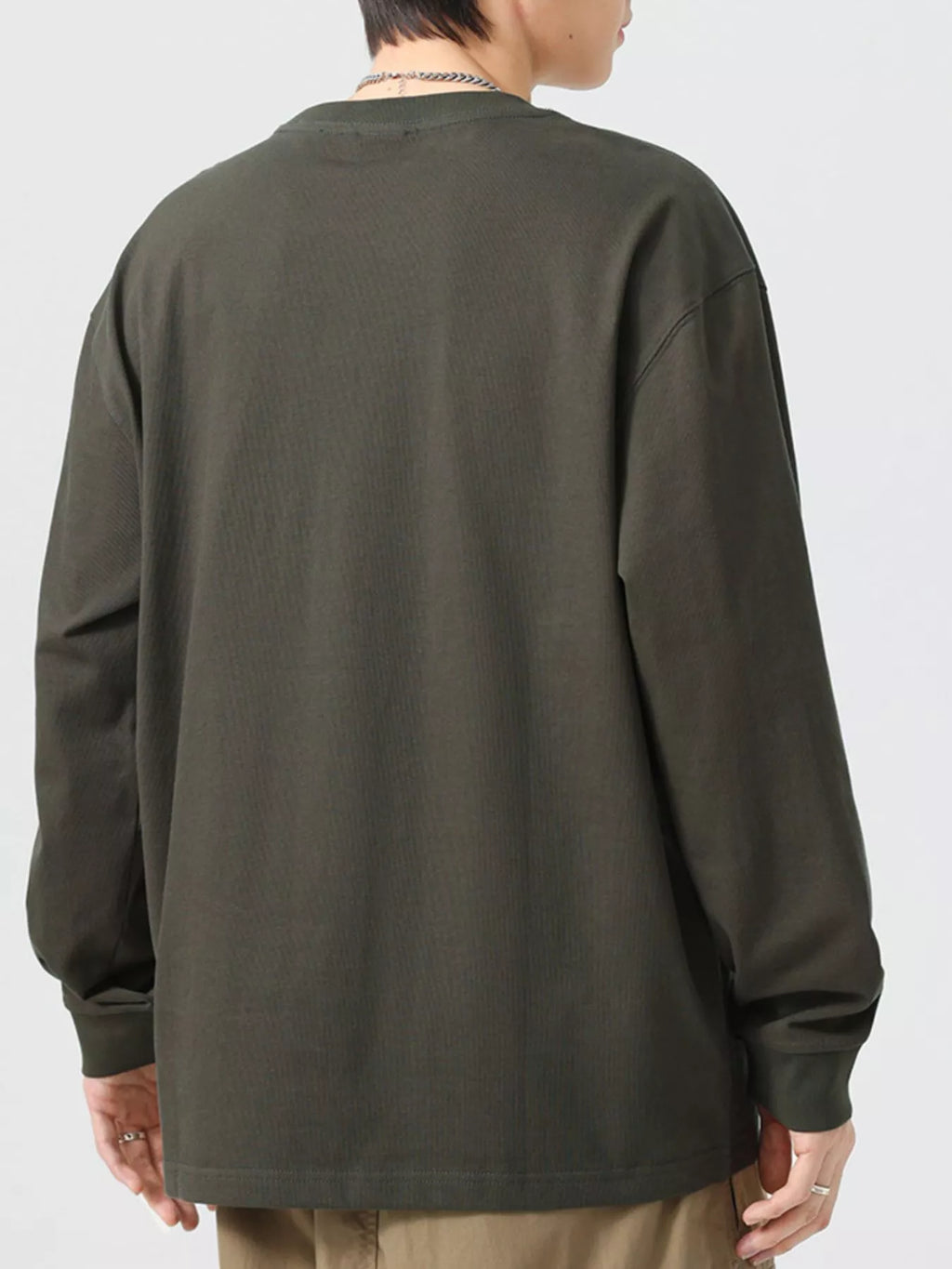 Plus Size Round Neck Long Sleeve T-Shirt in Military Green for Men