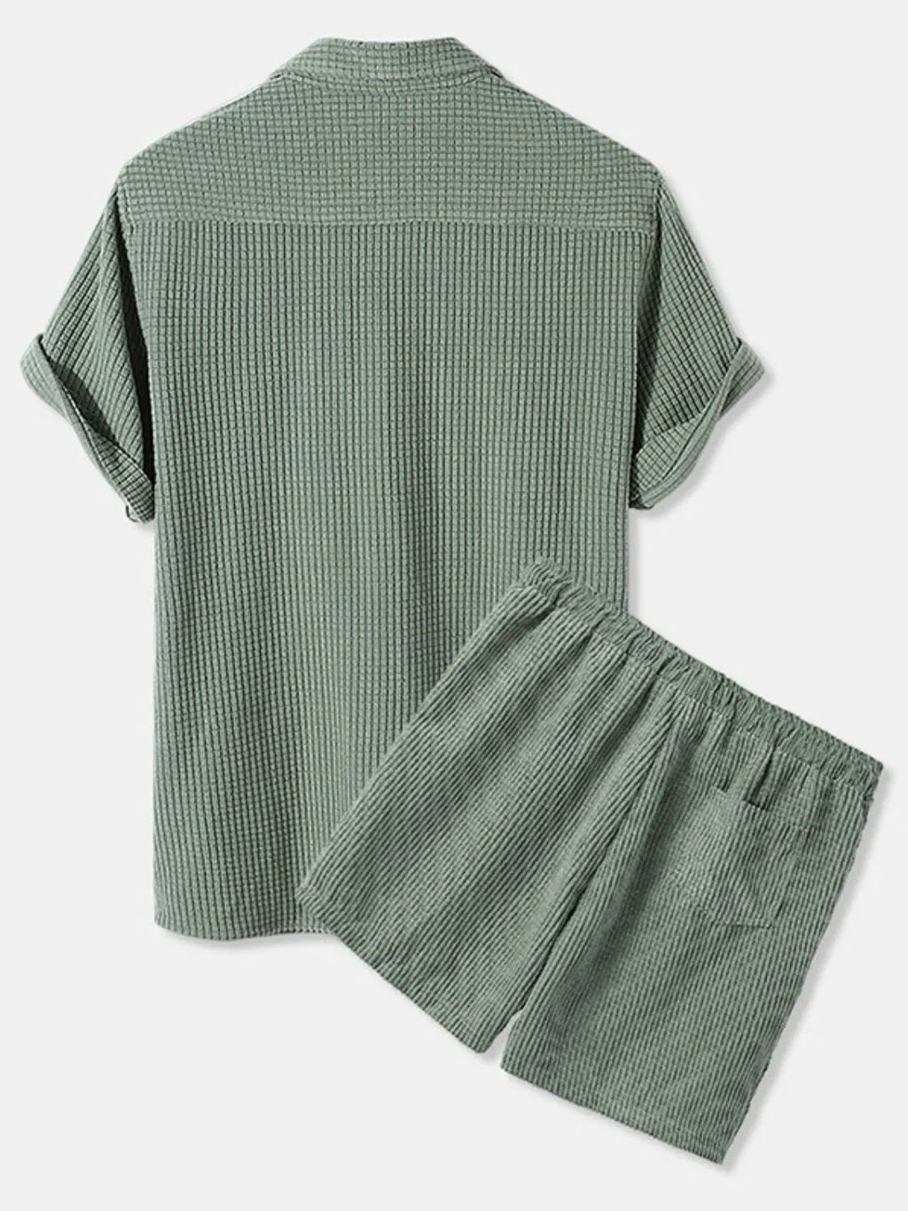 Button Detail Short Sleeve Top and Shorts Set Plus Size in Apricot in Blue for Men