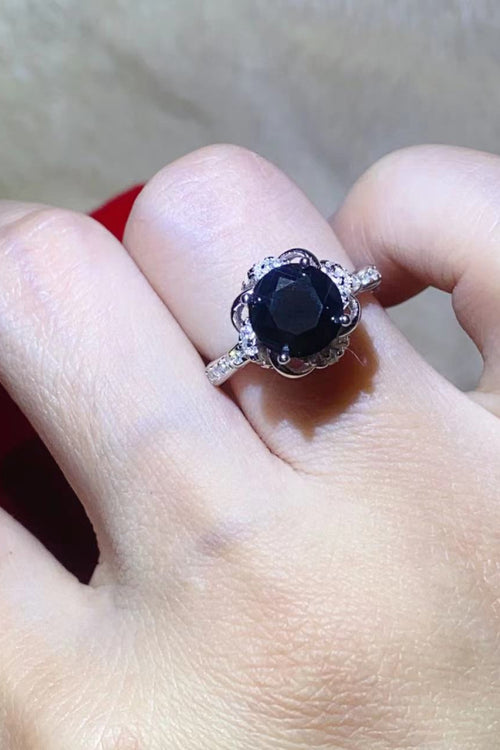2 Carat Black Moissanite Floral Ring for Women