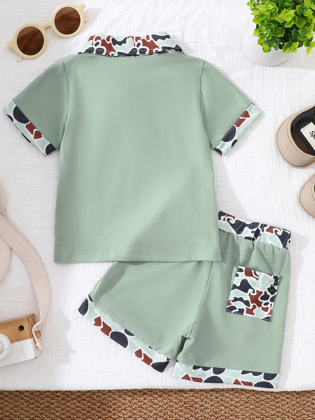 Button Detail Polo Shirt & Shorts Set for Boys