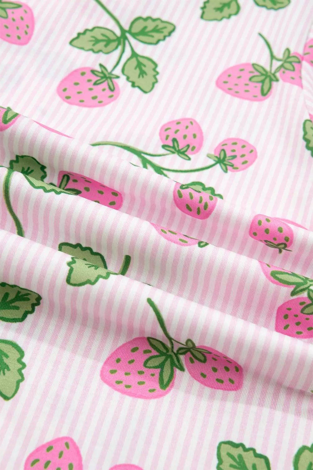 Striped Strawberry Print Lapel Shirt Drawstring Shorts Two-Piece Pajama Set for Women