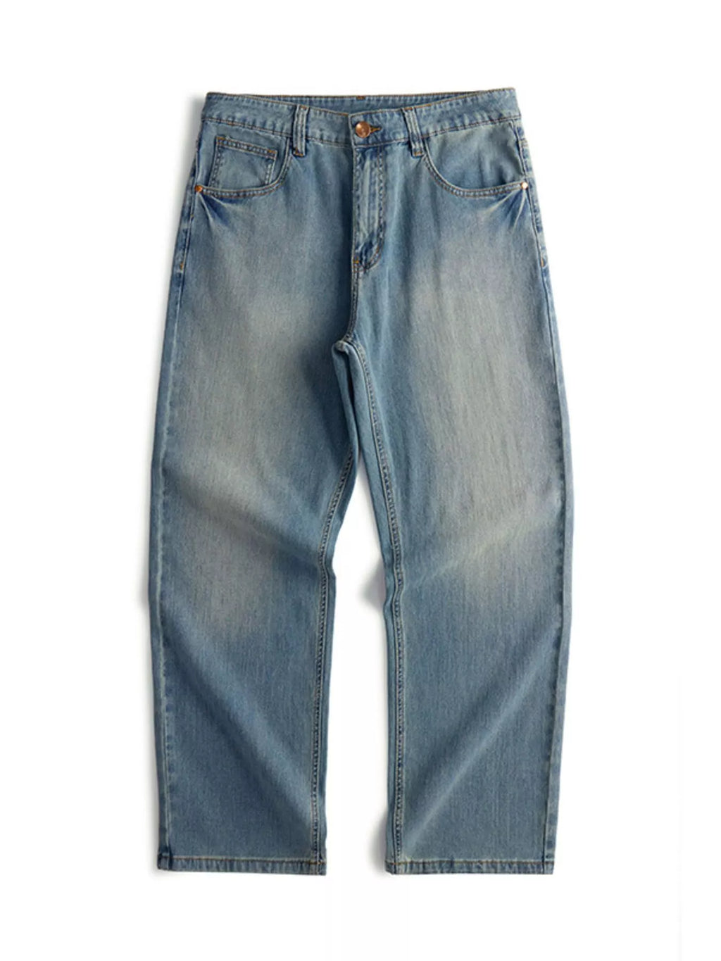 Vintage Wash Loose Fit Jeans in Medium Blue for Men