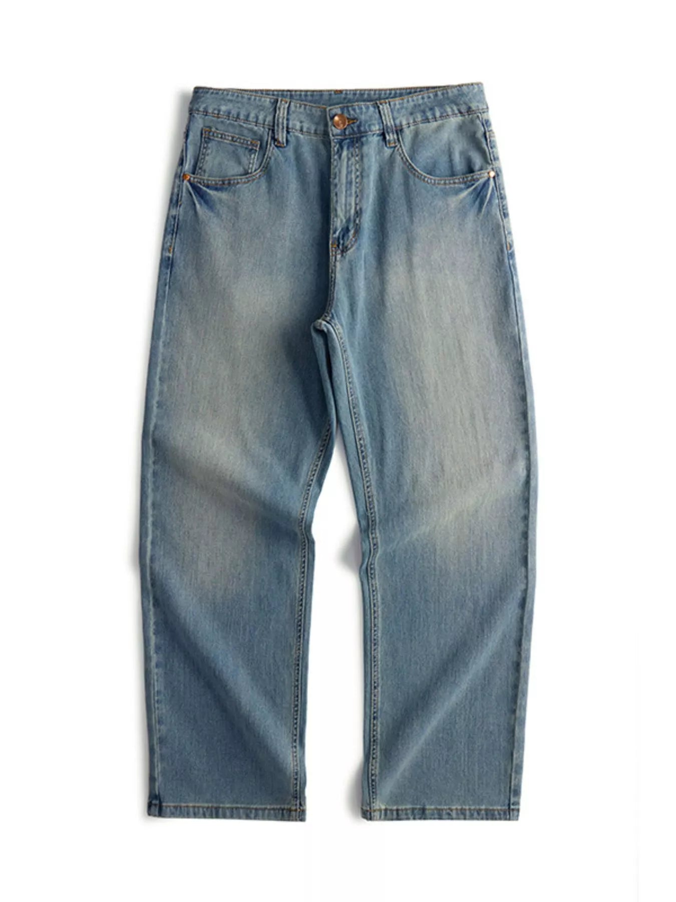 Vintage Wash Loose Fit Jeans in Medium Blue for Men