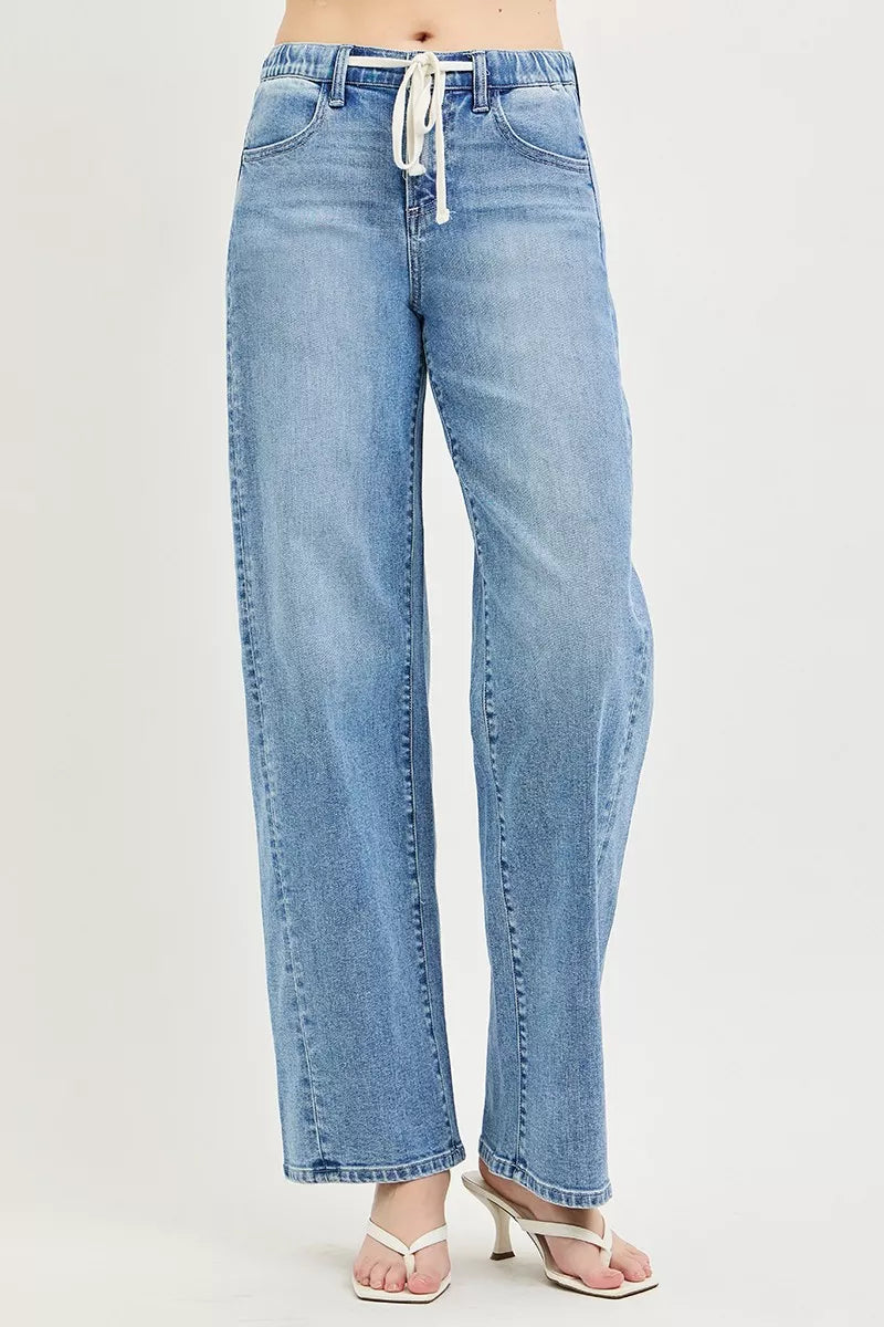 Relaxed Fit Drawstring Waist Jeans in Light for Women