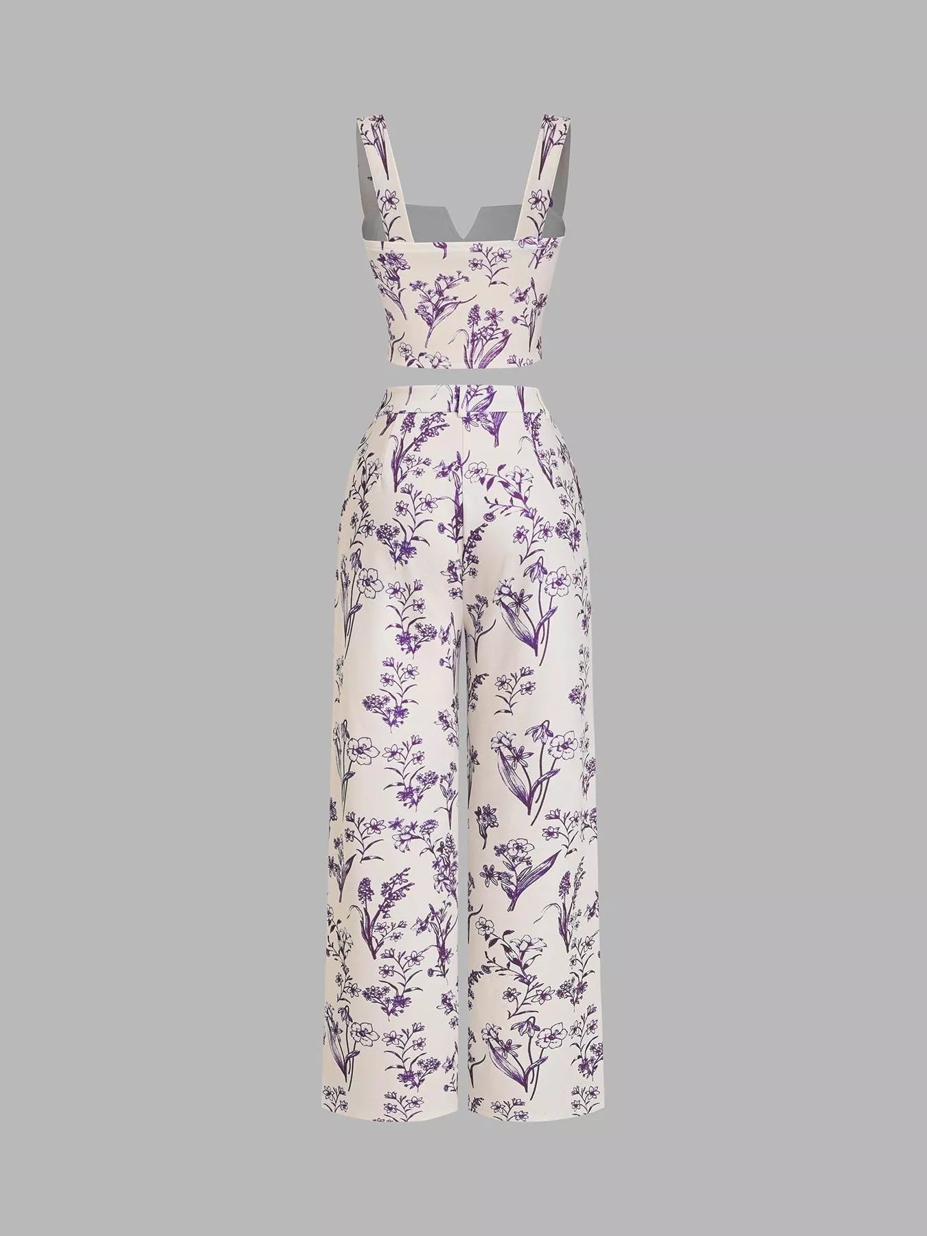 Floral Print Cami Top and Wide Leg Pants Set in Light Blue for Women