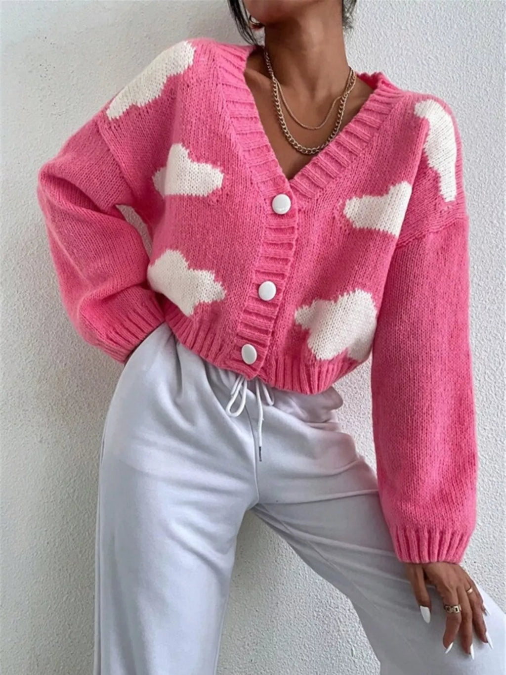 Cloud Button Up Knit Cardigan in Light Blue for Women