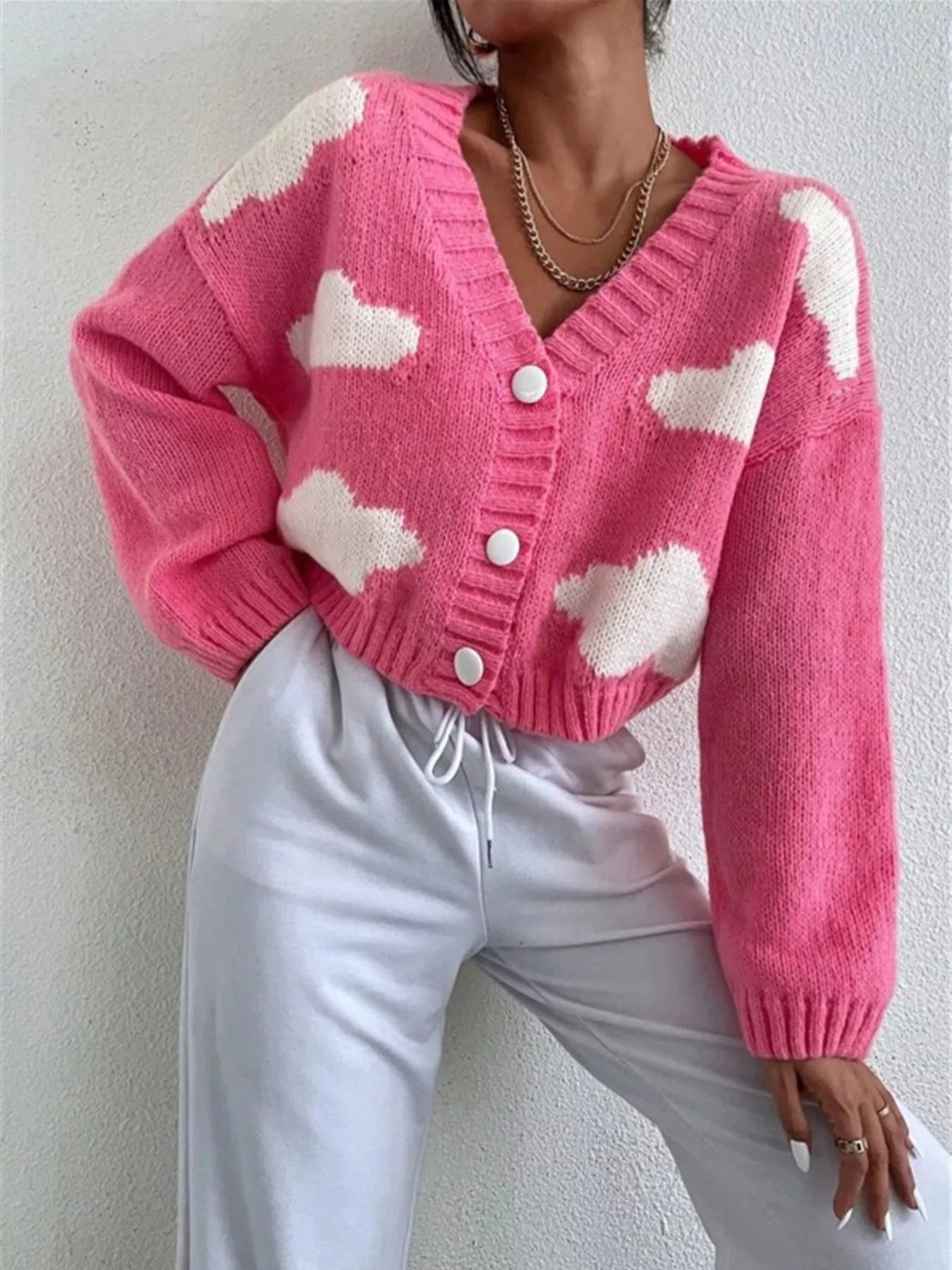 Cloud Button Up Knit Cardigan in Light Blue for Women