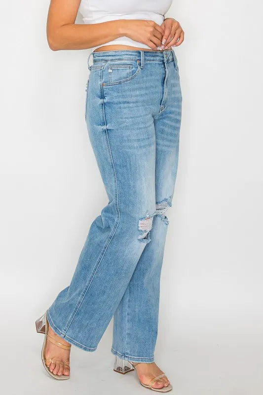 Plus Size Distressed High Rise Straight Jeans for Women