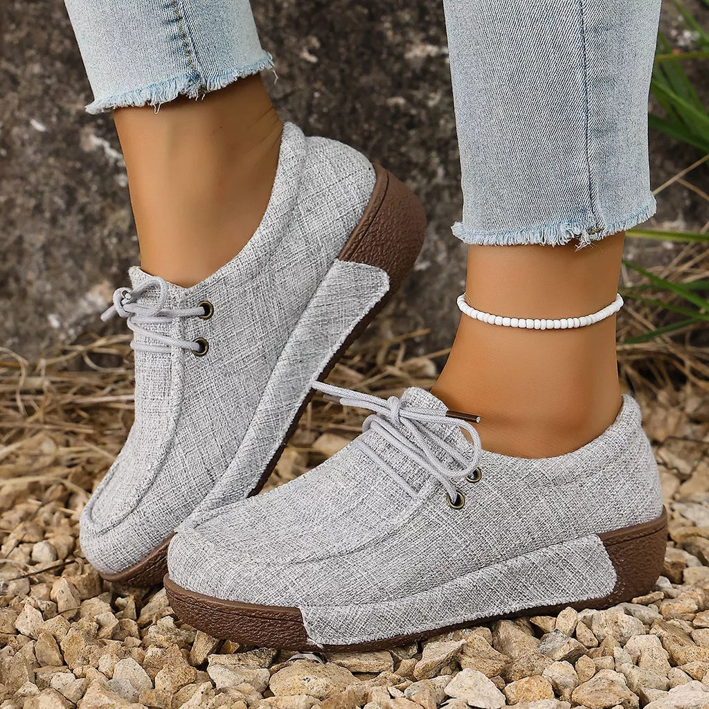 Round Toe Lace-Up Sneakers in Brown for Women