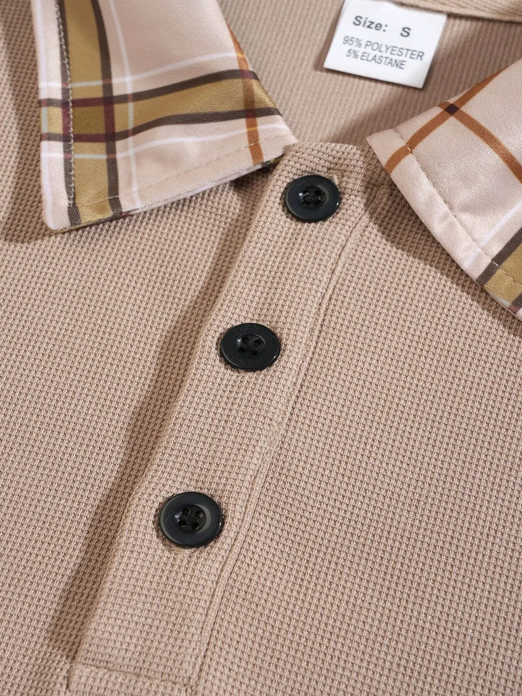 Classic Plaid Collar Polo and Shorts Set Plus Size in Khaki for Men