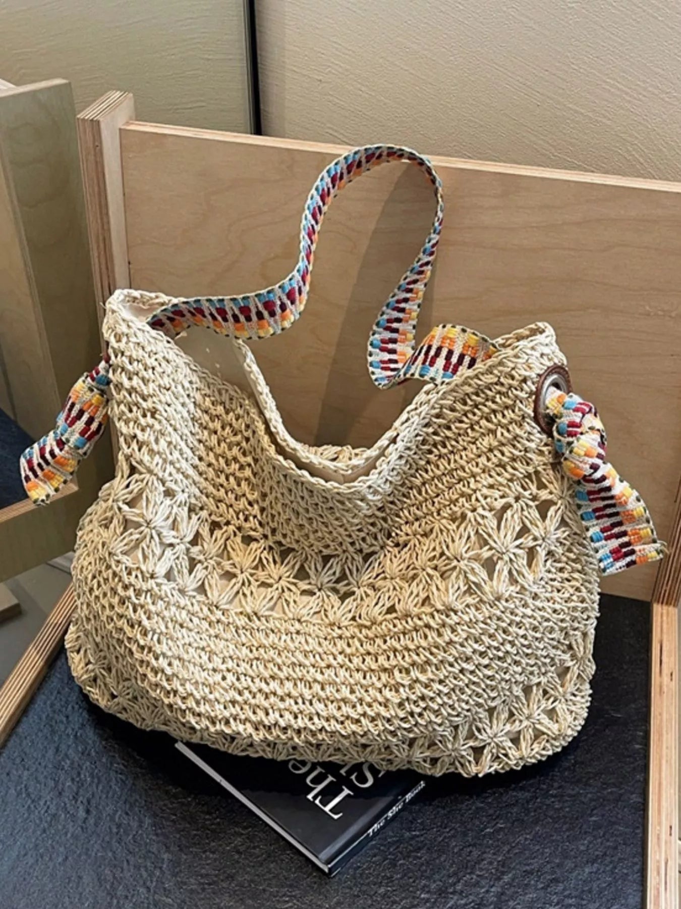 Woven Straw Shoulder Bag in Beige for Women