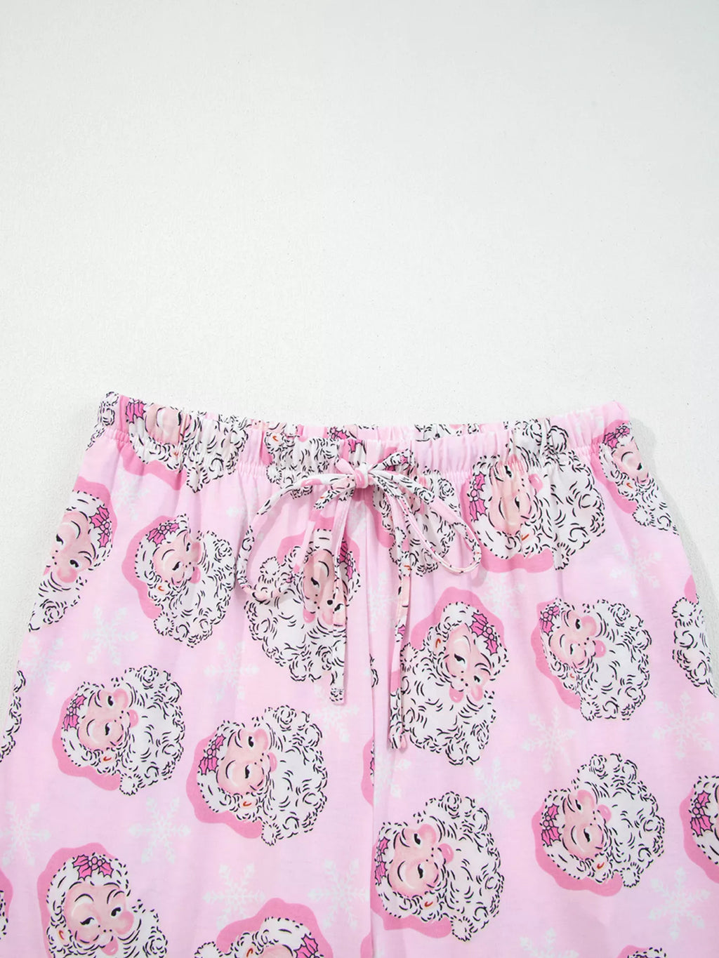 Santa Claus Print V Neck Tee Drawstring Pants 2pcs Lounge Set for Women