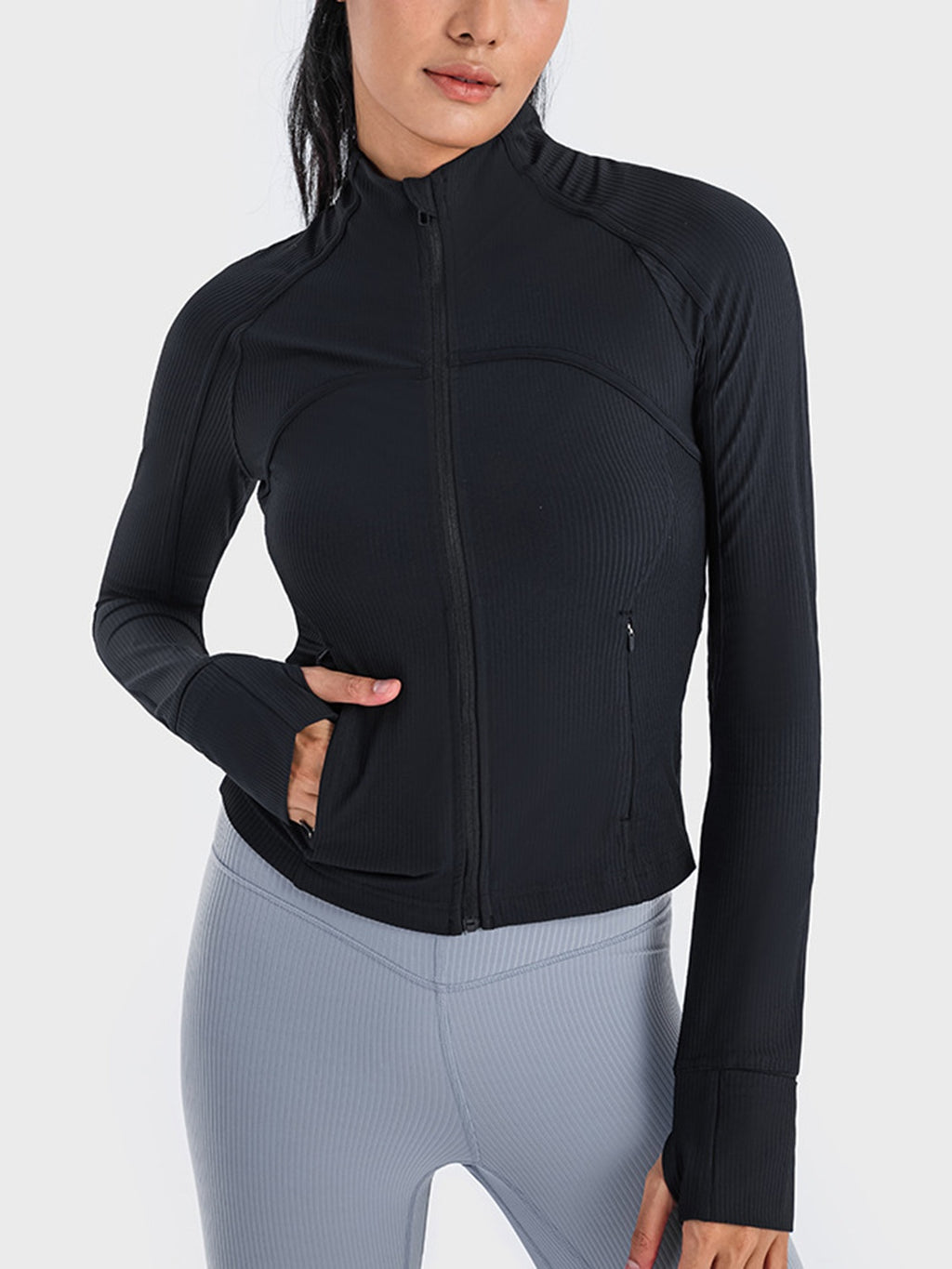 Zip-Up Long Sleeve Sports Jacket in White for Women