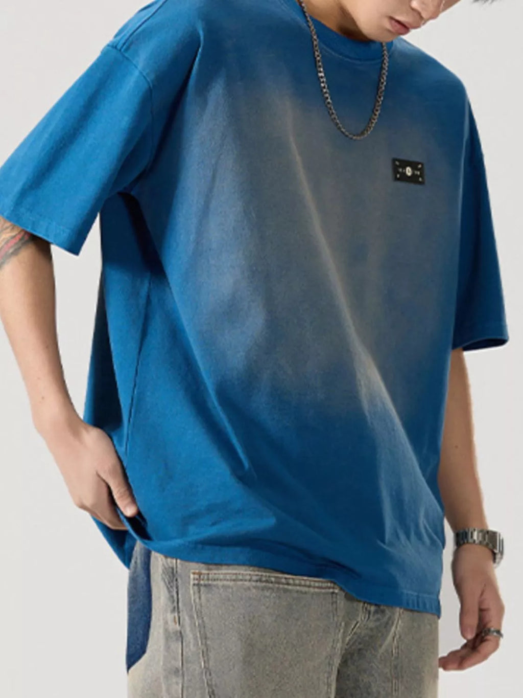 Round Neck Half Sleeve T-Shirt Plus Size in Gray for Men