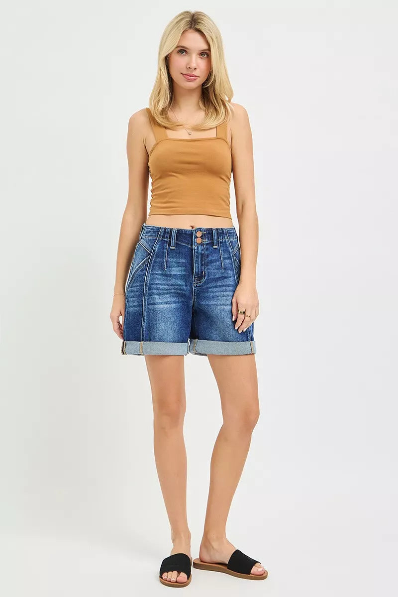 High Rise Seamed Roll Up Shorts for Women