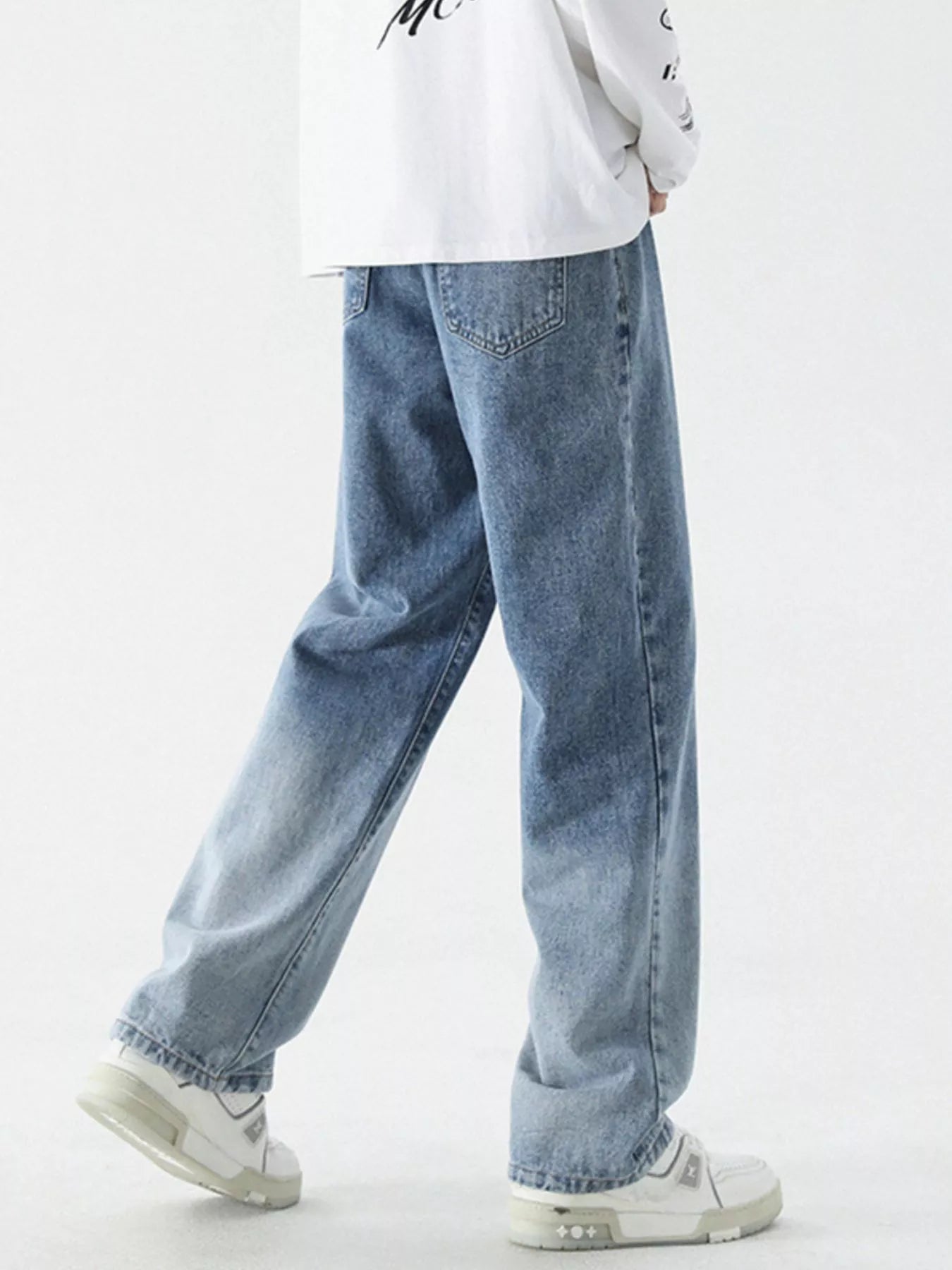 Wide Leg Washed Jeans Plus Size in Black and Gray for Men