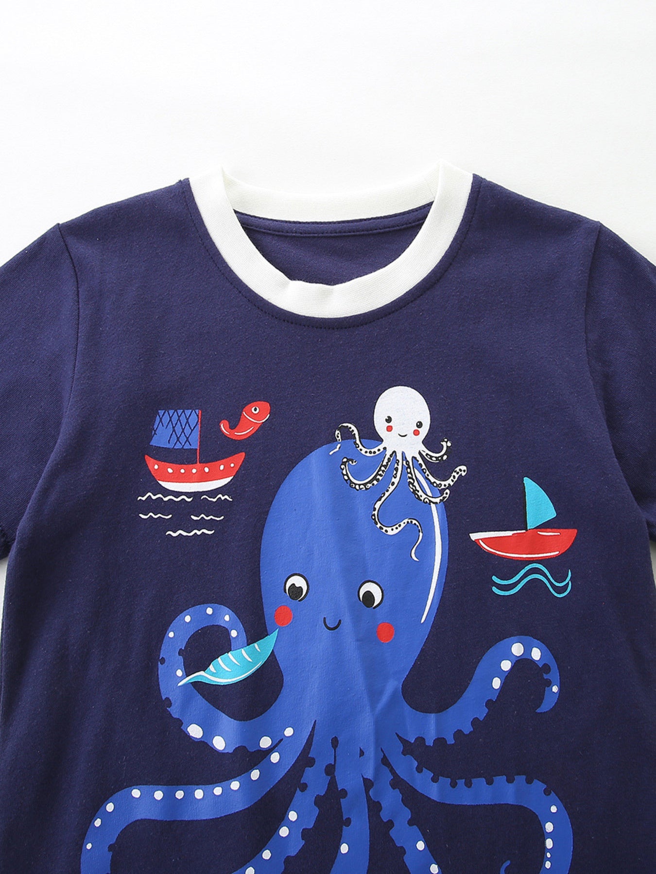 Octopus Graphic Tee and Shorts Set in Navy for Boys
