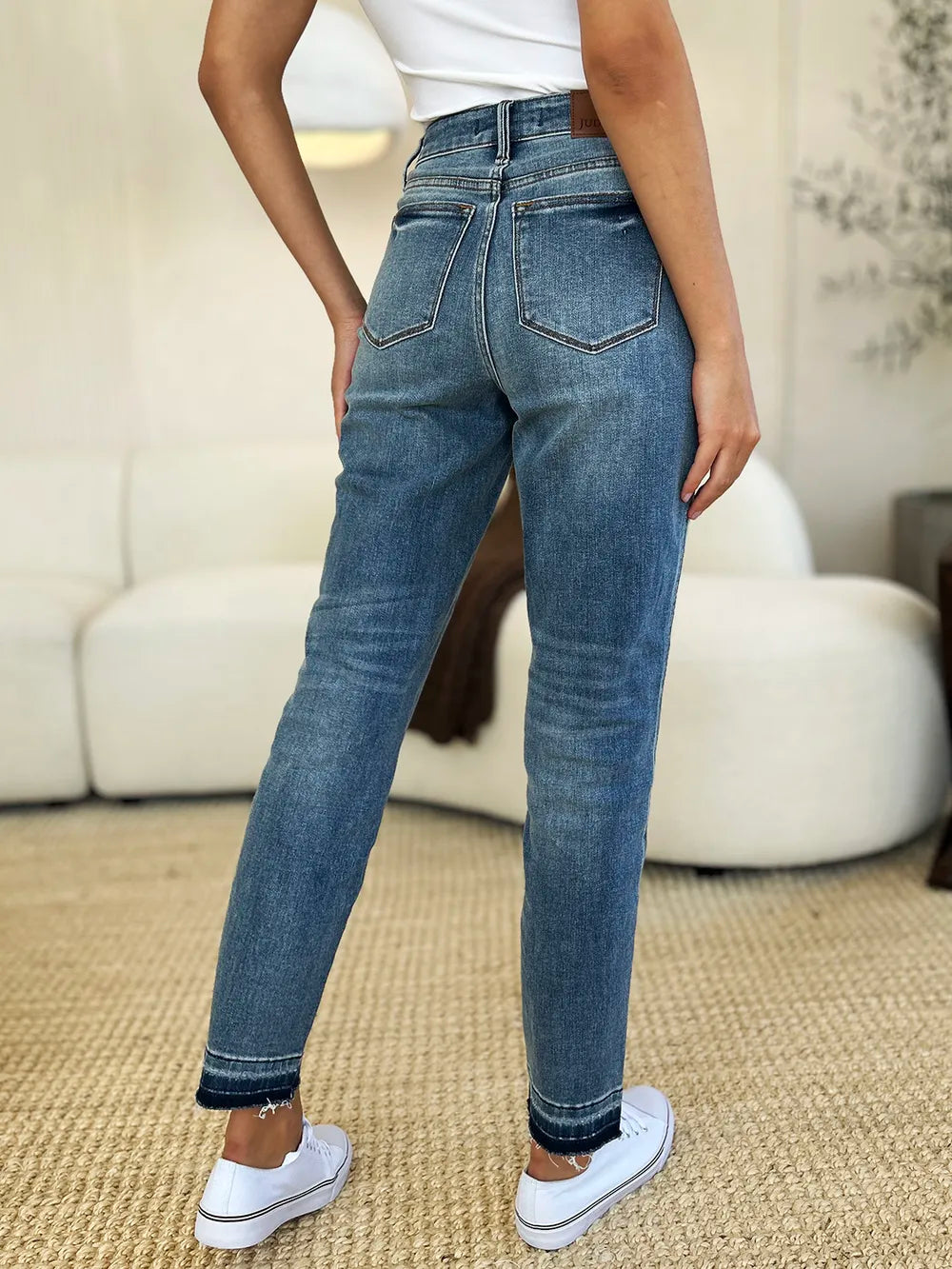Plus Size Mid Rise Rigid Magic Release Hem Jeans in Medium for Women