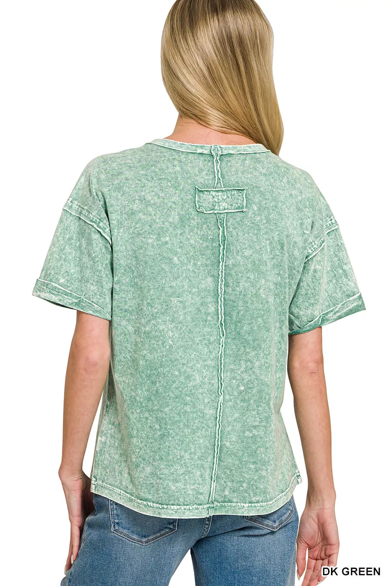 Halo Snow Washed Exposed Seam Top & Shorts Set in Dark Green for Women