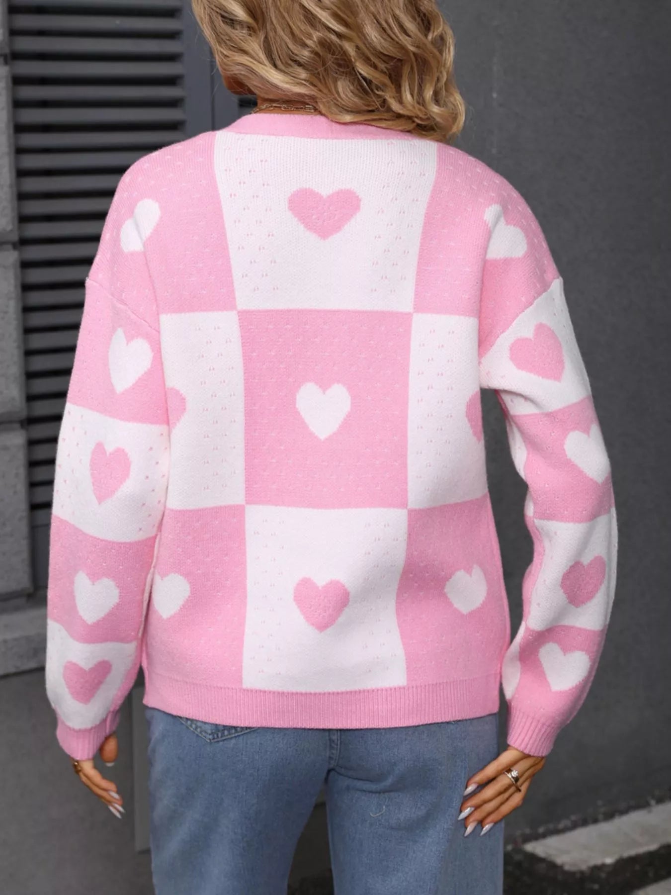 Valentines Day Heart Pattern Knit Cardigan in Deep Red for Women