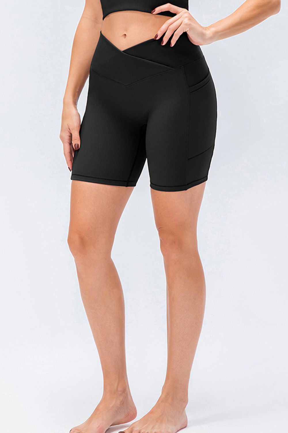 Slim Fit V-Waistband Sports Shorts in Light Blue for Women