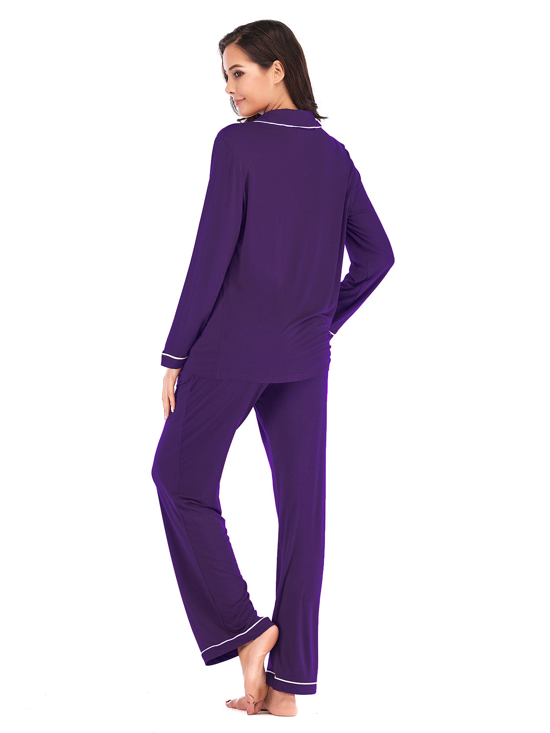 Collared Neck Long Sleeve Loungewear Set with Pockets in Green for Women