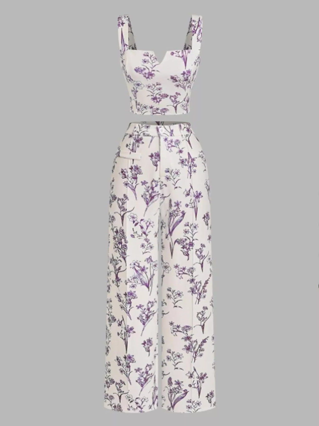 Floral Print Cami Top and Wide Leg Pants Set in Light Blue for Women