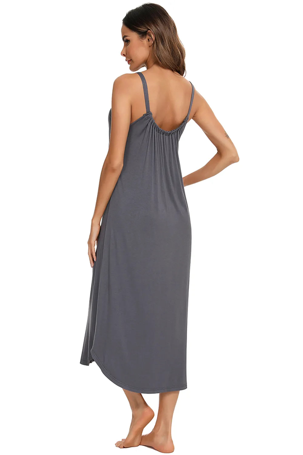 V-Neck Midi Lounge Dress in Dark Gray for Women