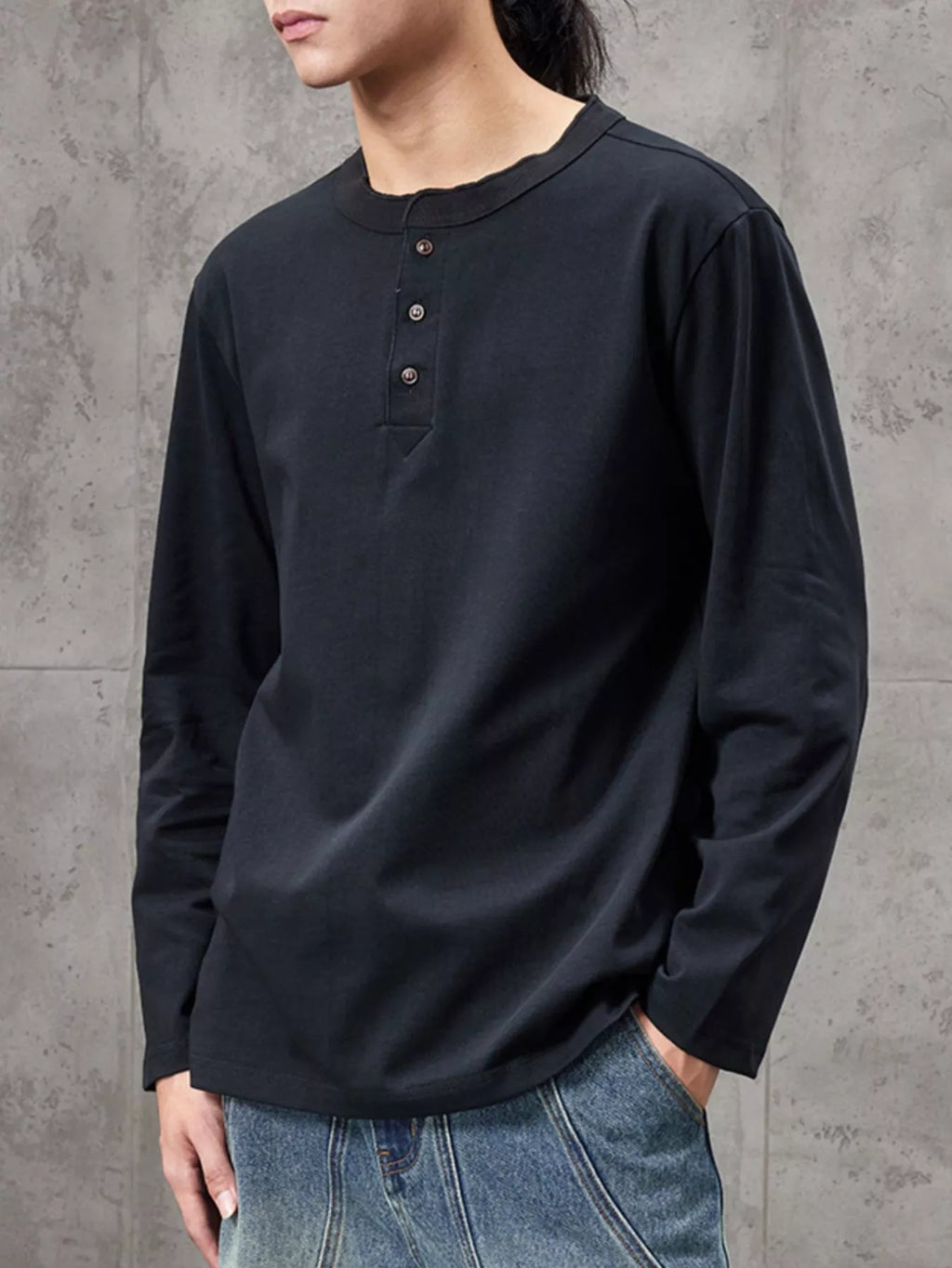 Plus Size Casual Henley Long Sleeve T-Shirt in White for Men